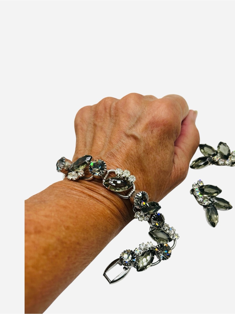 Fabulous Juliana D&E Black Diamond Bracelet Earring Set Silver Tone Metal - Picture 3 of 7